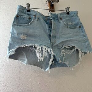 Levi's Light Blue Frayed Denim Shorts